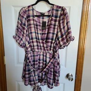 Torrid Size 2 Plaid Puff Sleeve Blouse